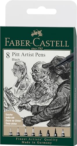 Faber-Castell 167158 - Penna Pitt Artist, Colore 199, Nero, Xxs, S, F, M, B, C, 1,5, Fude Hard, Astuccio Da 8