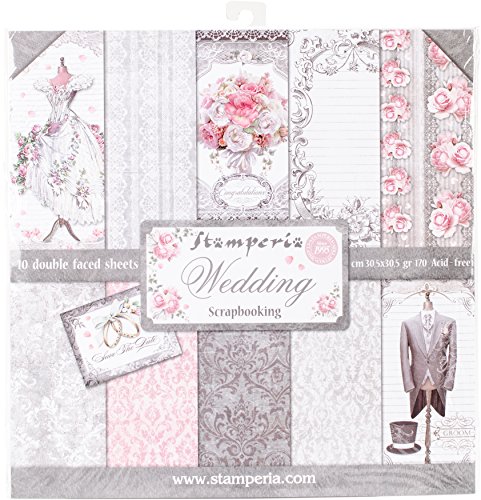 Stamperia Wedding Papierblock 10 Blätter Doppelseitig Hochzeit, Papier, Nero, Bianco, 30 X 30