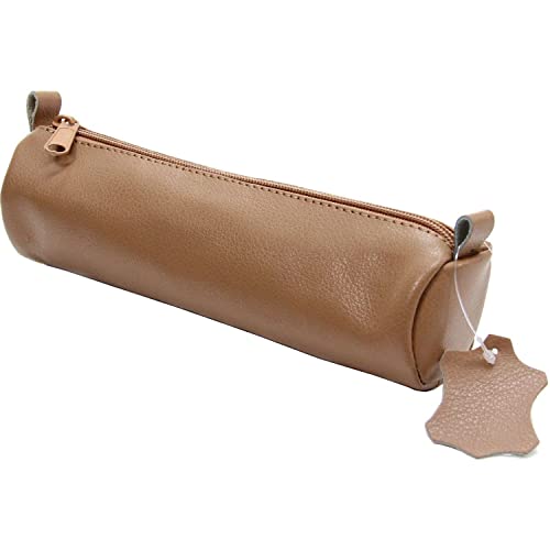 Alassio 43016 - Astuccio Portapenne In Vera Pelle, Colore: Naturale 21 X 6 Cm, Astuccio Rotondo Per Penne, Astuccio Con Chiusura Lampo