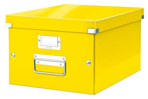 Leitz Click & Store Wow Scatola Archivio Media, Per Riporre E Trasportare Documenti A4 E Oggetti Di Medie Dimensioni, Adatta A Casa E Ufficio, Giallo,