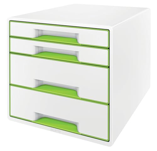 Leitz Wow Cube Cassettiera A 4 Cassetti, Organizer Per Riporre Documenti, Cataloghi E Riviste In Formato A4, Adatta Per Casa E Ufficio, Verde, 5213205