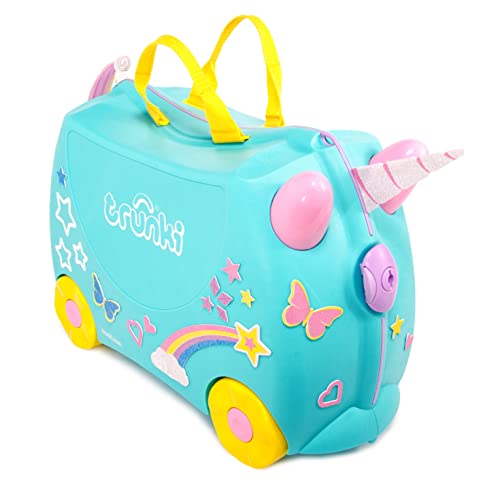 Trunki Valigia Cavalcabile Per Bambini – Trolley Bambini Bagaglio A Mano – Valigia Cavalcabile Unicorno (Verde Acqua)