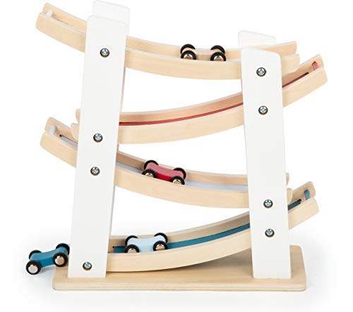 Small Foot 11873 Pista Macchinine Classica, In Legno Naturale, Con Circuito Colorato, Dai 18 Mesi In Su Toys, Colore Bianco, 11 X 4.1 X 11.2