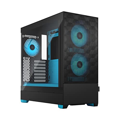 Fractal Design Pop Air Rgb Cyan Core - Tempered Glass Clear Tint - Honeycomb Mesh Front – Tg Side Panel - Three 120 Mm Aspect 12 Rgb Fans Included – A