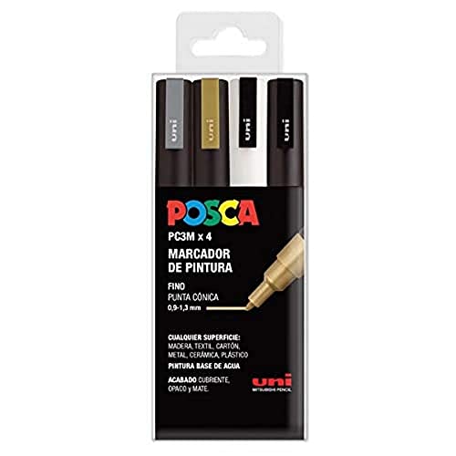 Uni Posca - Set Pc 3M Gswb, Confezione Da 4 Pennarelli