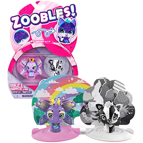 Zoobles 6063620 Animals Rainbow Butterfly & Black-White Fox, 2 Figure Da Collezione Con Meccanismo Di Trasformazione E 2 Sorprese Happitat