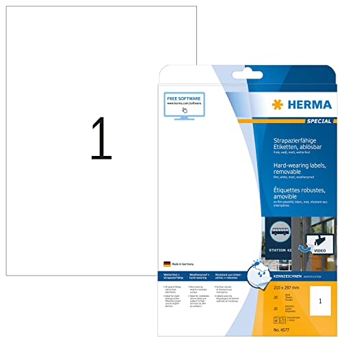 Herma Etichette Per Marcatura, 210 X 297 Mm, Etichette Adesive A4 Per Stampante, 1 Etichette Per Foglio, Bianco