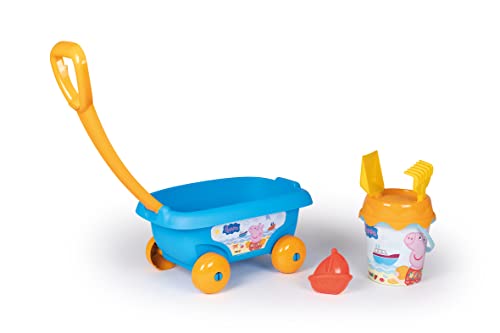 Smoby - Chariot Pig Pig Peppa Garnished: Secchio + Setaccio + Pala + Rastrello + Muffa Di Sabbia