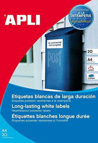 Etichette Apli, So, Poliestere, Resistente Agli Agenti Atmosferici, Per Laser E Etichetta Copiatrice A4 Lk Perm Poly Wetterf. Kg