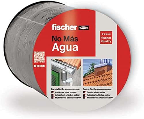 Fischer - Nastro In Gomma Butilica Impermeabile Autoadesivo 10X10Cm Per Tetto, Riparazione Grondaie, Lamiere, Scarichi, Grigio