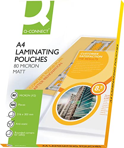 Q-Connect Kf24057-Buste Per Plastificazione, Formato A4, 80 Micron (Confezione Da 100)