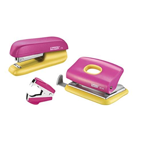 Rapid F5-Mini Set Cucitrice E Perforatrice Rosa/Giallo