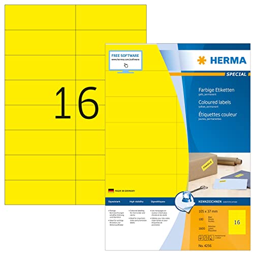 Herma Etichette Per Marcatura, 105 X 37 Mm, Etichette Adesive A4 Per Stampante, 16 Etichette Per Foglio, Giallo