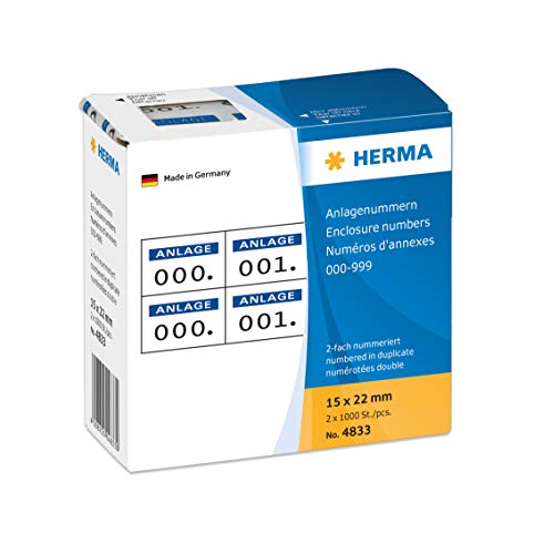 Herma 4833 Etichette Numeriche Con Numeri Da 0 A 999, Doppie (22 X 15 Mm, Carta Opaca), Autoadesive, Permanenti, Numeri Di Impianto In Dispenser Di Ca