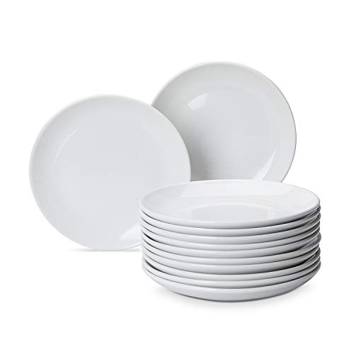Amazoncommercial - Servizio Da 12 Piatti In Porcellana Con Bordo Rialzato, Diametro 22,86 Cm, Bianco