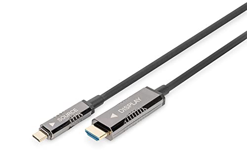 Digitus Cavo Adattatore Da Usb-C A Hdmi Aoc In Fibra, Hdmi 2.0, Displayport 1.2, 4K/60Hz, Dp Alt-Mode, Plug&Play, 10M, Nero