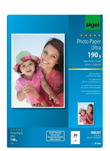 Sigel Ip669 Carta Fotografica, Inkjet Satinata, A4, 190 G, 50 Fg