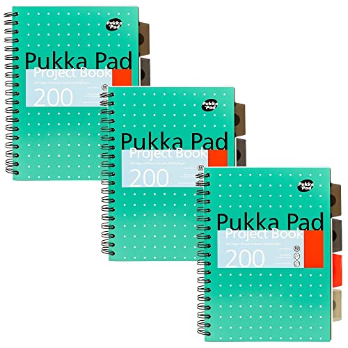 Pukka Pad, Libro Per Progetti B5 A 5 Soggetti Con Divisori Riposizionabili, 200 Pagine Di Carta Da 80 G/M² Con Linee Da 8 Mm E Bordi Perforati, Verde