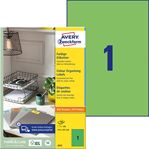 Avery Universal Labels, Green 210X297Mm