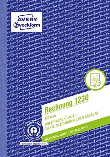 Avery Zweckform 1230 Fattura (A5, Con 1 Fogli Carta Blu, 100 Fogli) Bianco
