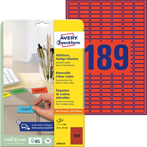 Avery Mini-Labels, Red 25,4 X 10 27Mm (20)