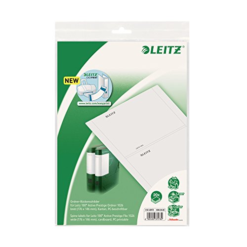 Leitz Etichette Stampabili Al Pc Per Raccoglitori Leitz Active 1112 Con Portaetichette, 176 X 146 Mm, Cartoncino, 16900085, Confezione Da 20