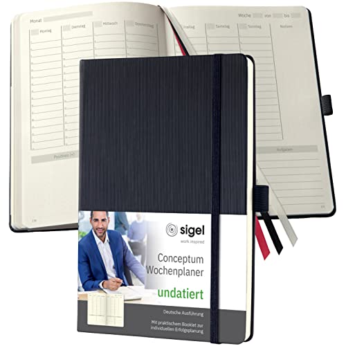 Sigel Co700 - Planner Settimanale Non Datato, In Tedesco, A5, Copertina Rigida, Nero - Conceptum