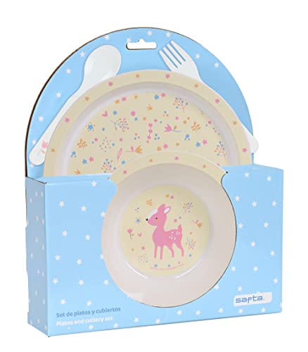 Safta M933 - Set Di Piatti E Posate, Confezione Da 22,5 X 5,5 X 26 Cm, Colore: Rosa Unisex Bambini, Beige, Estándar, Casual
