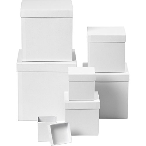 Scatole Quadrate, Quadrate, Dimensioni 7,5+10+13+15+18+20+23 Cm, H: 7,5+10+13+15+18+20+23 Cm, Bianco, 7Pz