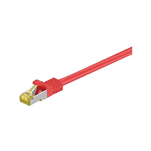 Goobay 91589 Rj45 Cavo Patch Cat 6A S/Ftp (Pimf) Con Cavo Grezzo Cat 7, Rosso, 1M Lunghezza