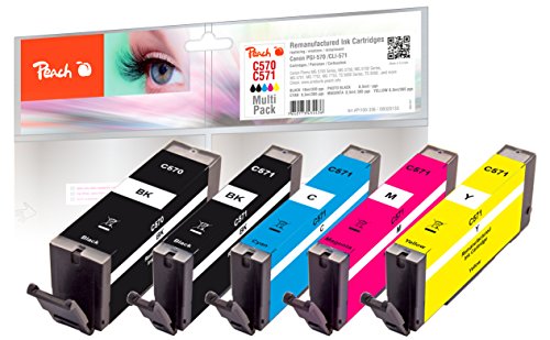 Peach C570/571 - Cartucce Per Stampante (Bk, Pbk, C, M, Y), Sostituisce Canon Pgi-570, Cli-571, Ad Esempio Canon Pixma Ts 5050, Canon Pixma Ts 5051, C