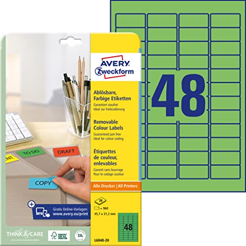 Avery L6040-20 Verde Etichetta Per Stampante Autoadesiva Etichetta Per Stampante, 960 Pezzi