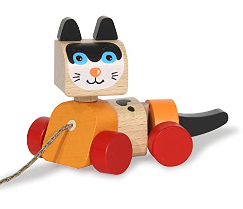 Jamara Kidiwood 460704 Giocattolo In Legno Con Gatto – A Partire Dai 18 Mesi In Su, In Legno Massello E Faggio, Colori A Base D'Acqua, Favorisce Le Ca