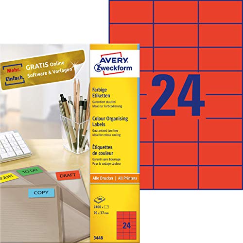Avery 3448 Etichetta Laser/Inchiostro 70X37, Rosso