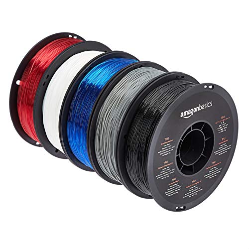 Amazon Basics - Filamento Per Stampanti 3D, In Poliuretano Termoplastico (Tpu), 1.75 Mm, 5 Colori Assortiti, 1 Kg Per Bobina