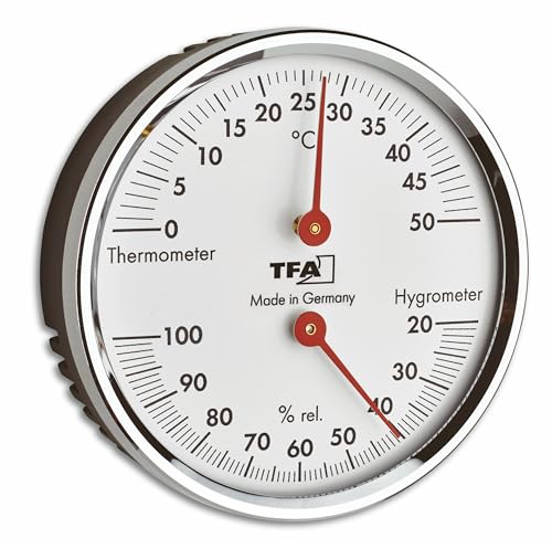 Tfa Dostmann Termoigrometro Analogico, 45.2041.42, Con Anello In Metallo, Per Il Monitoraggio Di Temperatura E Umidità, Argento