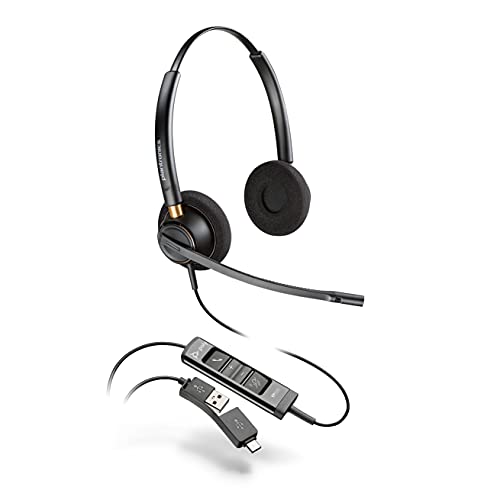 Poly - Encorepro 525 Usb-A And Usb-C Usb Headset (Plantronics) - Acoustic Hearing Protection - Hold & Call Answer Buttons - Dual Ear Wearing Style
