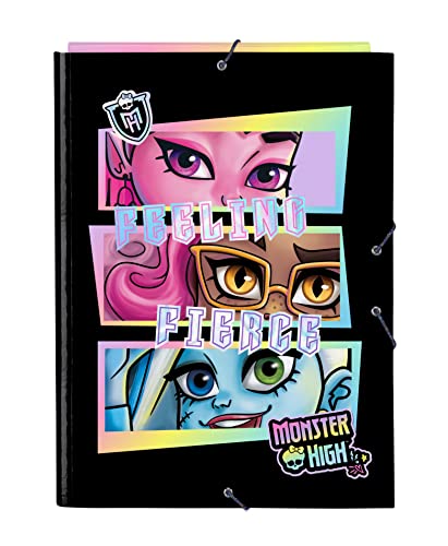 Monster High - Cartella A Libro Con 3 Risvolti, Ideale Per Bambini Di Diverse Età, Comoda E Versatile, Qualità E Resistenza, 26 X 36,5 Cm, Colore: Ner
