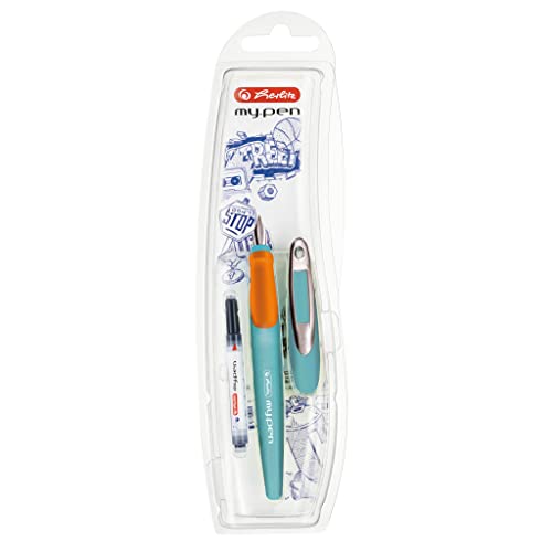 My.Pen - Penna Stilografica Per La Scuola, Pennino M, Colore: Turchese/Arancione