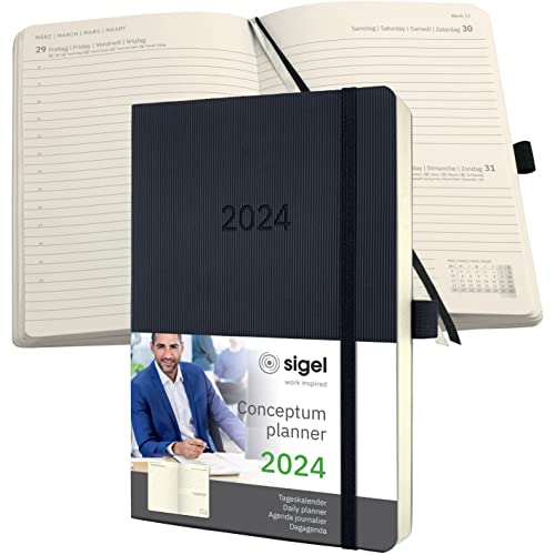 Sigel C2420 Conceptum Agenda Giornaliero 2024, Circa A5, Nero, Copertina Flessibile, 1 Pagina = 1 Giorno, 400 Pagine
