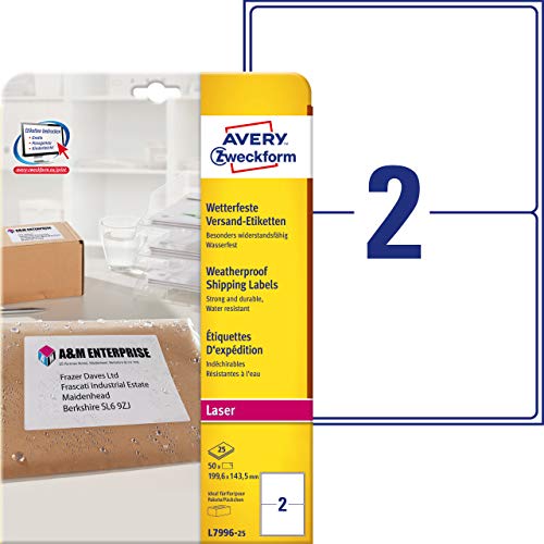 Avery Zweckform Wetterfeste Versand-Etiketten, 199,6X143,5Mm, 50 Pezzi