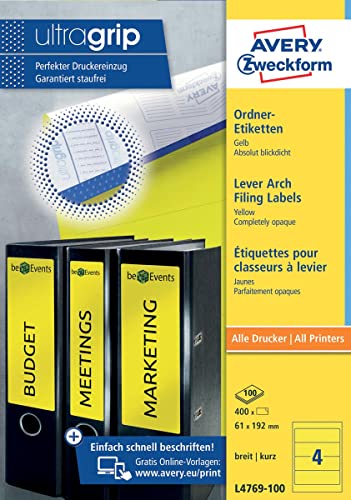 Avery Border Binder Labels, Yellow 192 X 61Mm (100)