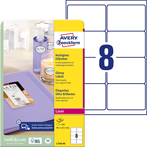 Avery Zweckform Hochglanz-Foto-Etiketten, 99,1 X 67,7 Mm, 320 Pezzi