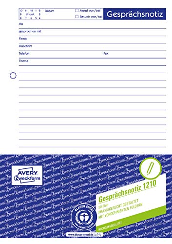 Avery Zweckform Formularbuch Gesprächsnotiz, Rc, A5