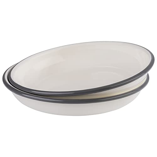 Aps 98670 - Set Di 2 Piatti Profondi, Ø 22 Cm, Altezza: 3,5 Cm, Lamiera D'Acciaio Smaltata, Colore: Bianco Crema Con Bordo Grigio