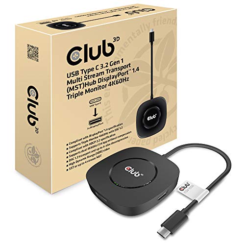 Club 3D Csv-1550 Usb Type C 3.2 Gen 1 Multi Stream Transport (Mst) Hub Displayport1.4 Triple Monitor