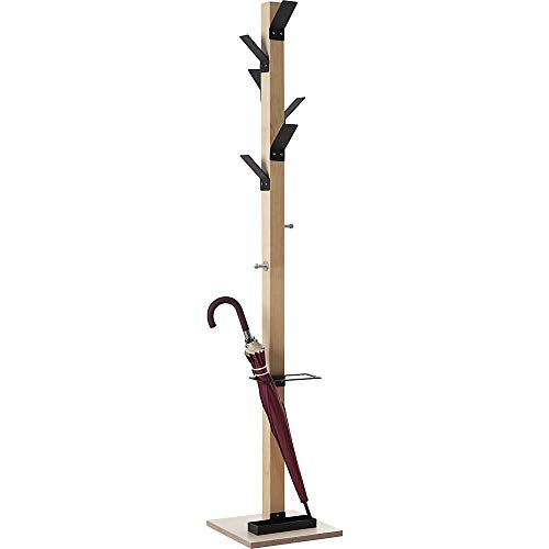 Paperflow Easycloth Moderno Appendiabiti, Legno Naturale, Legno, Black Hooks, Rack & Umbrella Stand