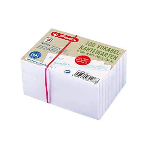 Herlitz Schede Per Annotare Vocabolario, Formato A8, A Righe, Bianco E Blu, Confezione Da 100 Pezzi, Speciale Per Vocabolario 50041152