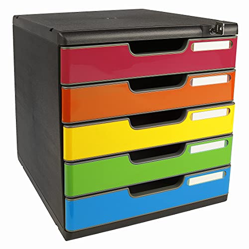 Exacompta Modulo Classificazione 5 Cassetti, Chiusura A Chiave. Dim (Lxhxp): 28,8 X 32 X 35 Cm. Nero/Arlecchino