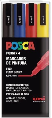 Uni-Ball Unipc3M/4C Basicud Astuccio 4 Pennarelli Posca Basic Pc3M Fino, Blue, Standard